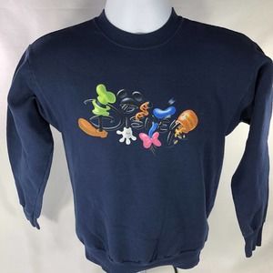 DISNEY STORE SWEATSHIRT SPELL OUT YOUTH MEDIUM NAVY BLUE CREW NECK PULLOVER
